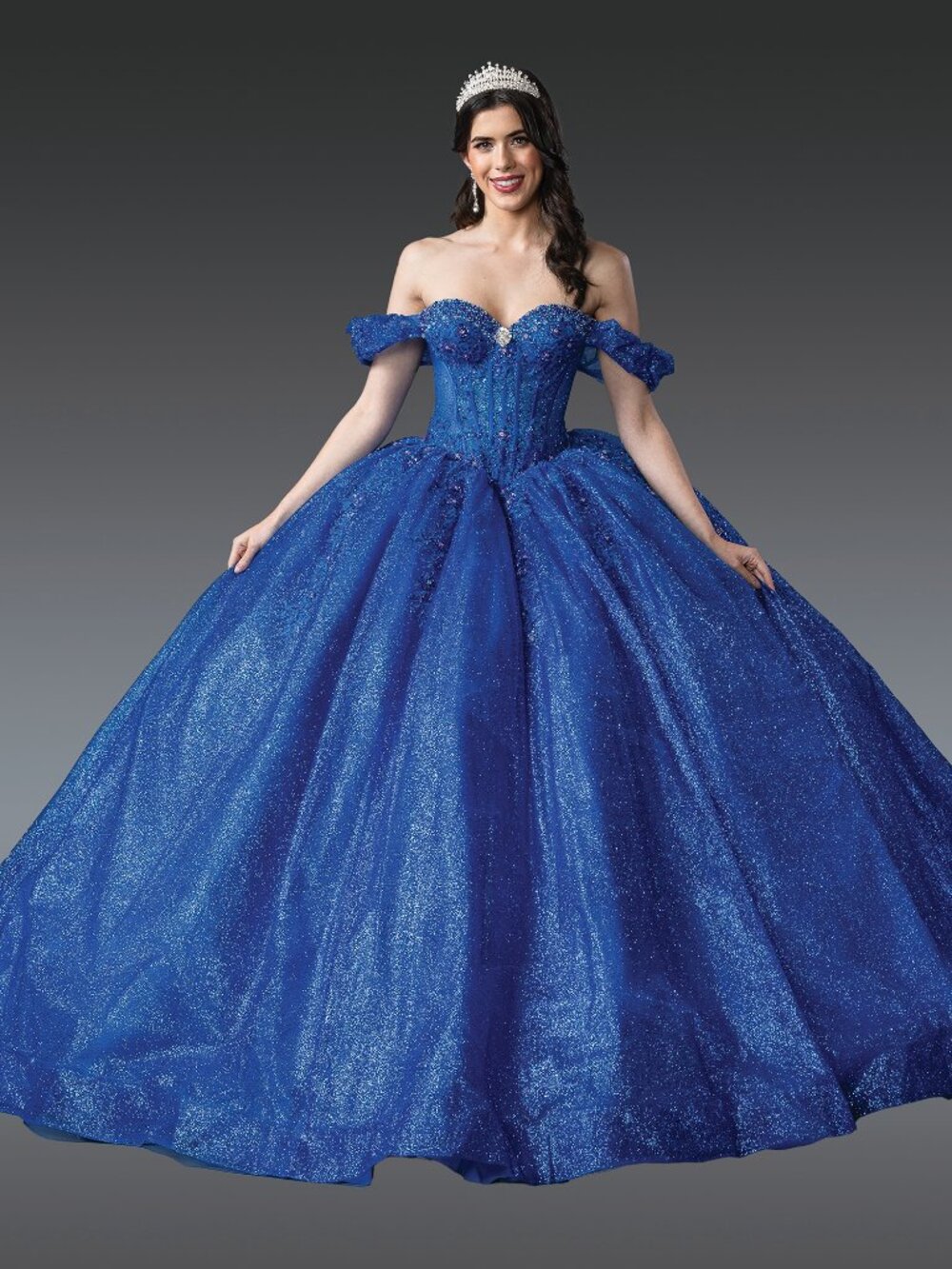 NEW ROYAL BLUE Tulle & Glitter Off Shoulder Quinceanera Ball Gown 1992